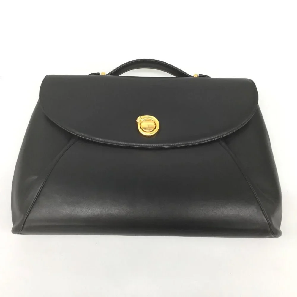 Cartier Panthere Brief Case Bag Leather Gold Hardware Black